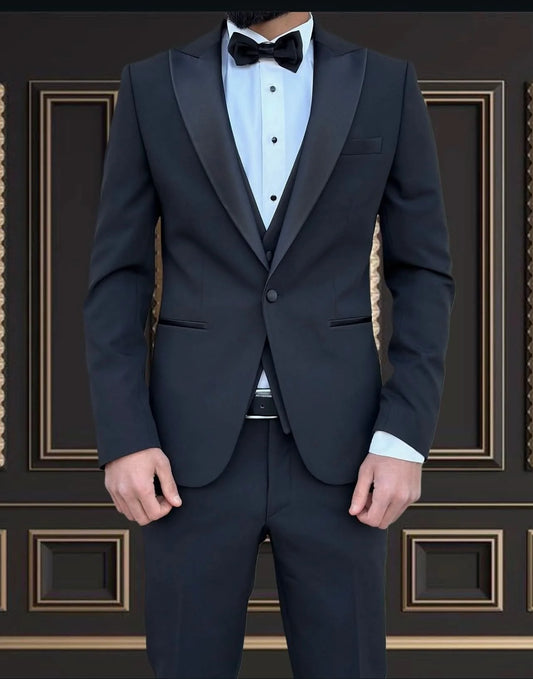 Black Mens Tuxedo Satan Peak Lapel  Premium Stretch
