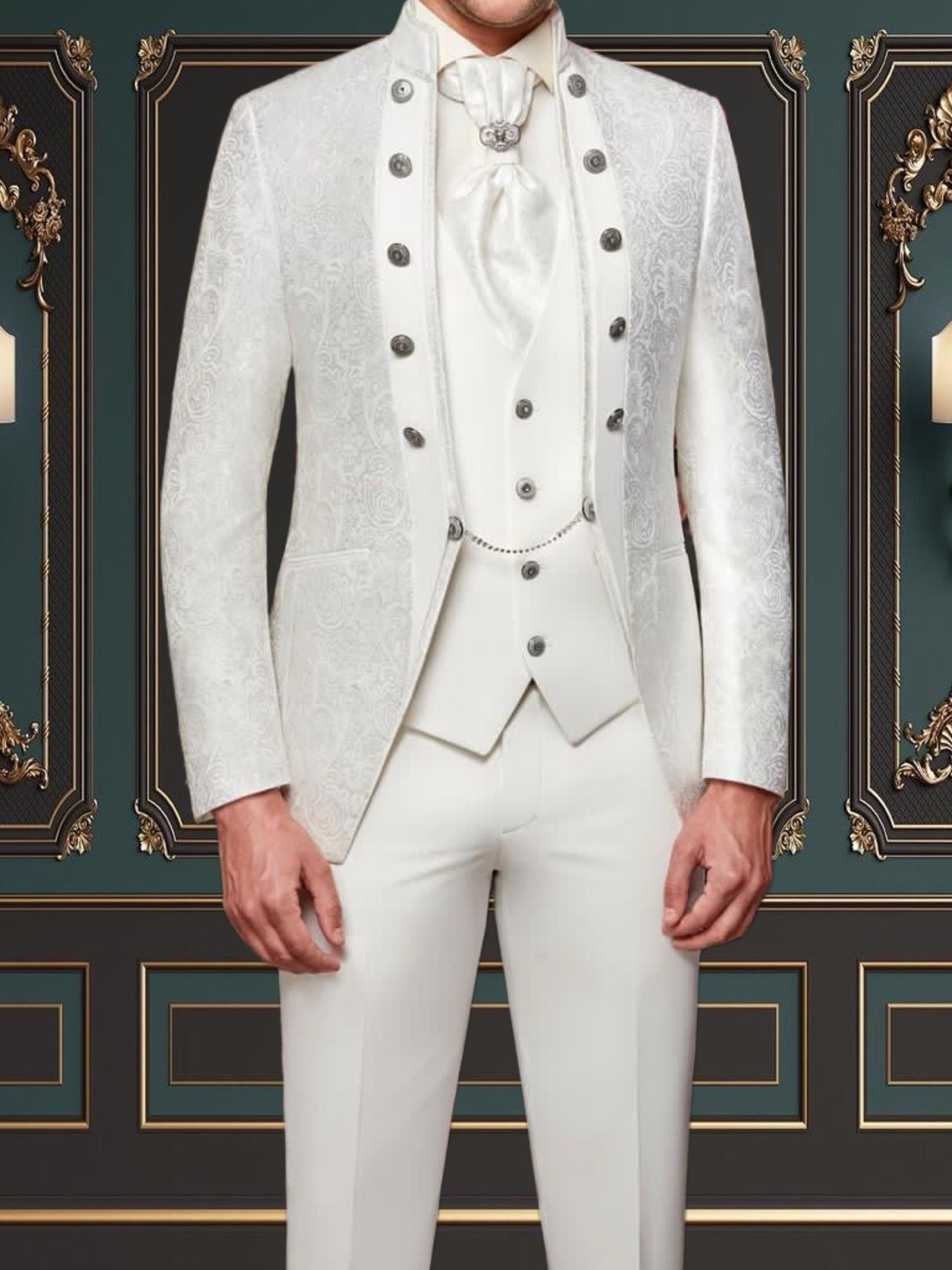 Men’s Slim Fit White Tuxedo Mandrin Collar