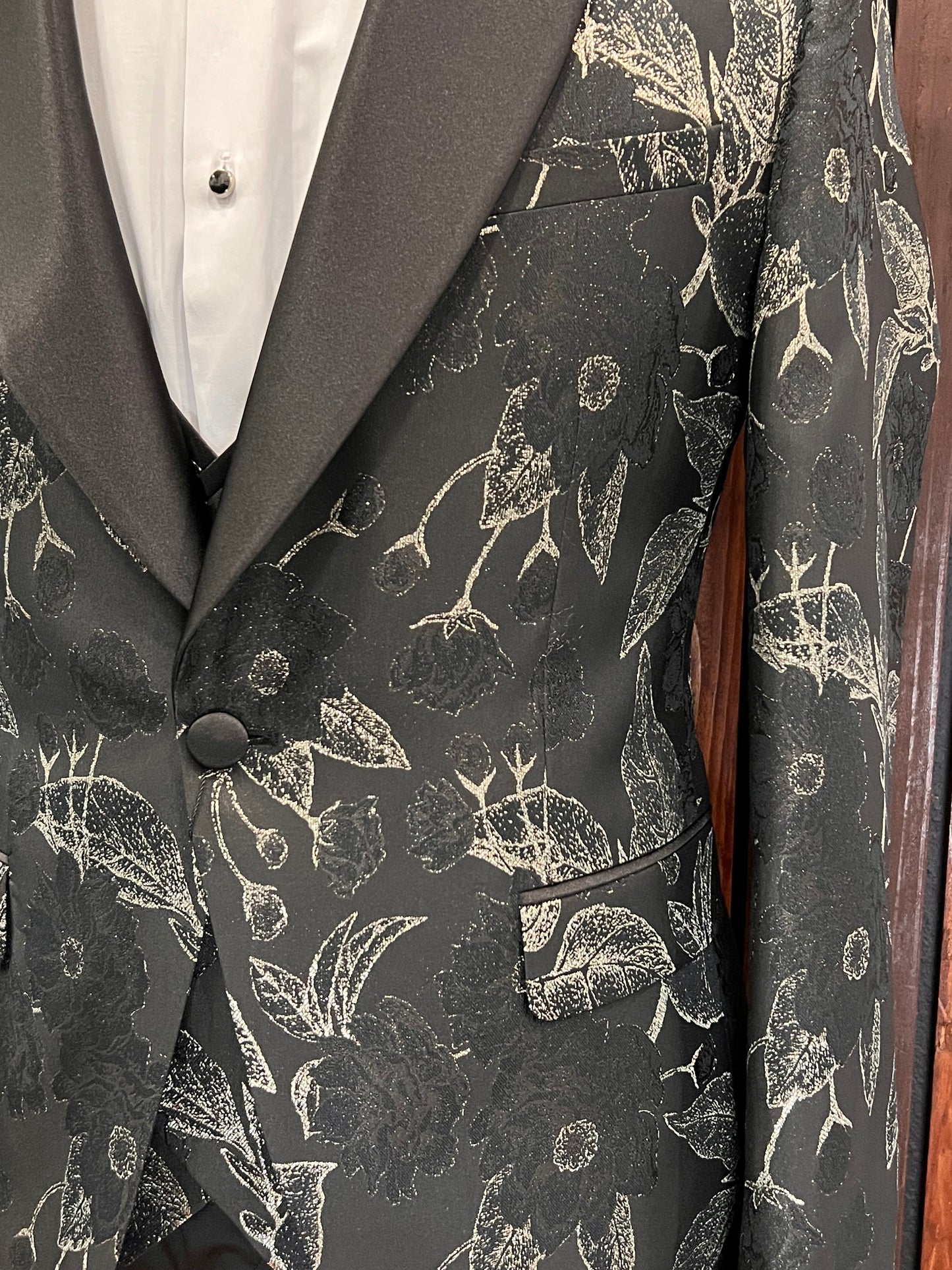 Men’s Black and Gold Floral Tuxedo | Wedding & Prom Tux