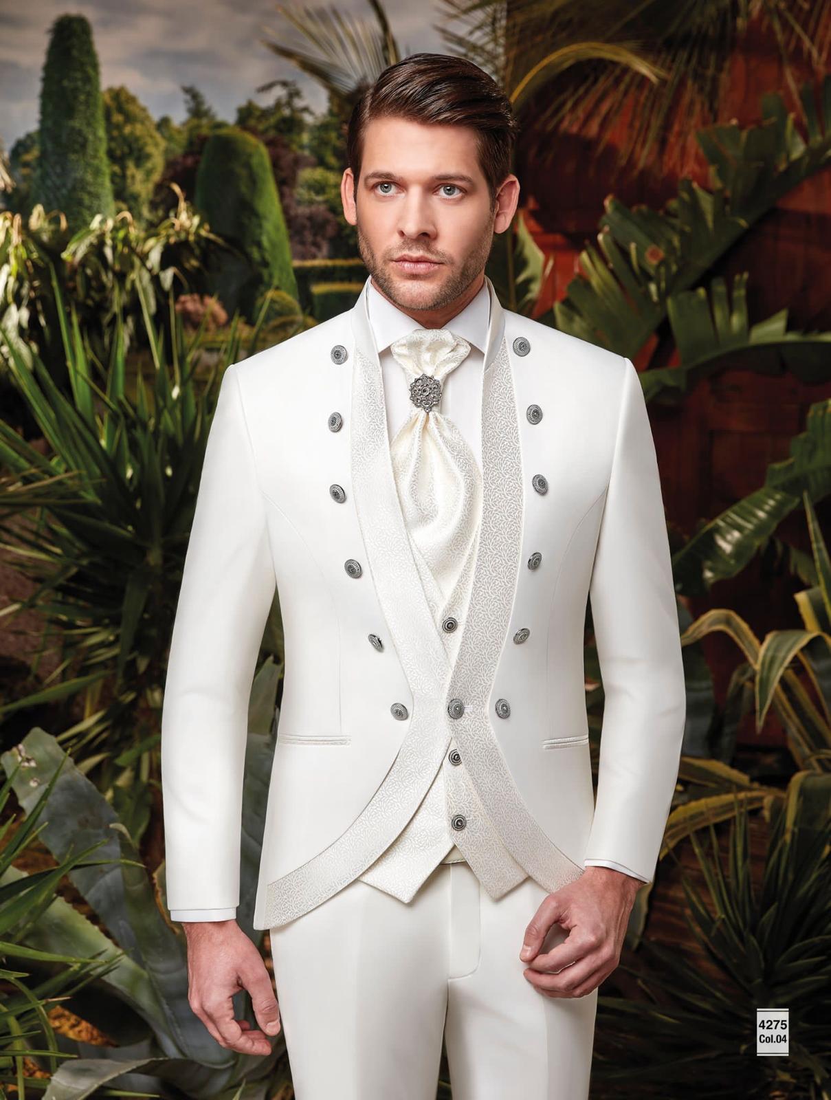 Mens White Mandarin Collar Tuxedo