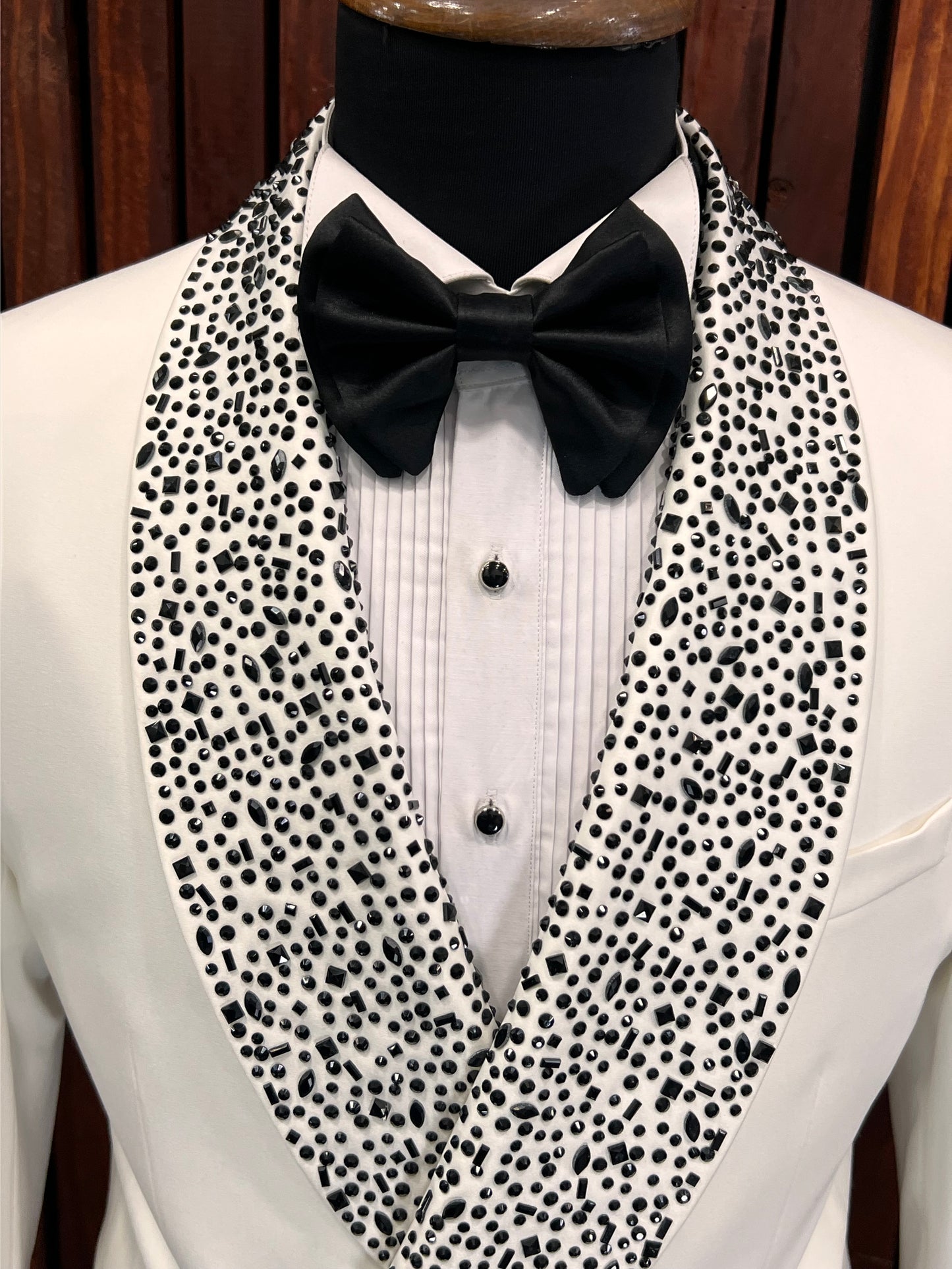 Men’s White Tuxedo with Rhinestone Lapel | Wedding & Prom Tux