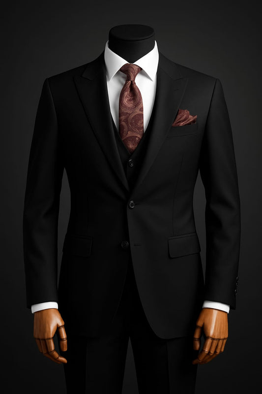Premium Men’s Black 3-Piece Suit with Peak Lapel