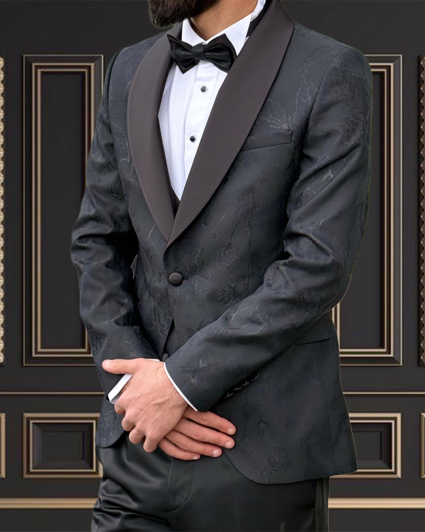 Premium Men’s Black Jaquared Tuxedo Shawl Lapel