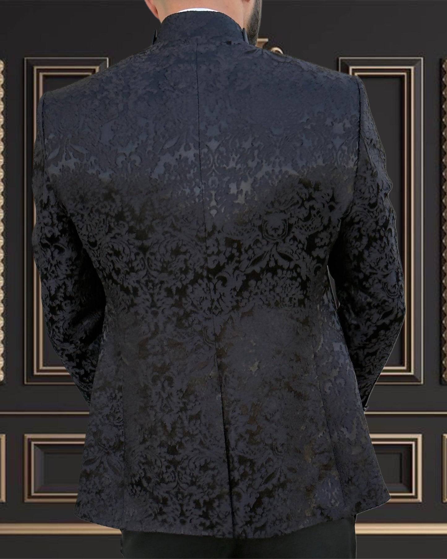Men’s Black floral Tuxedo Mandarin collar | Shekly Tux San Jose