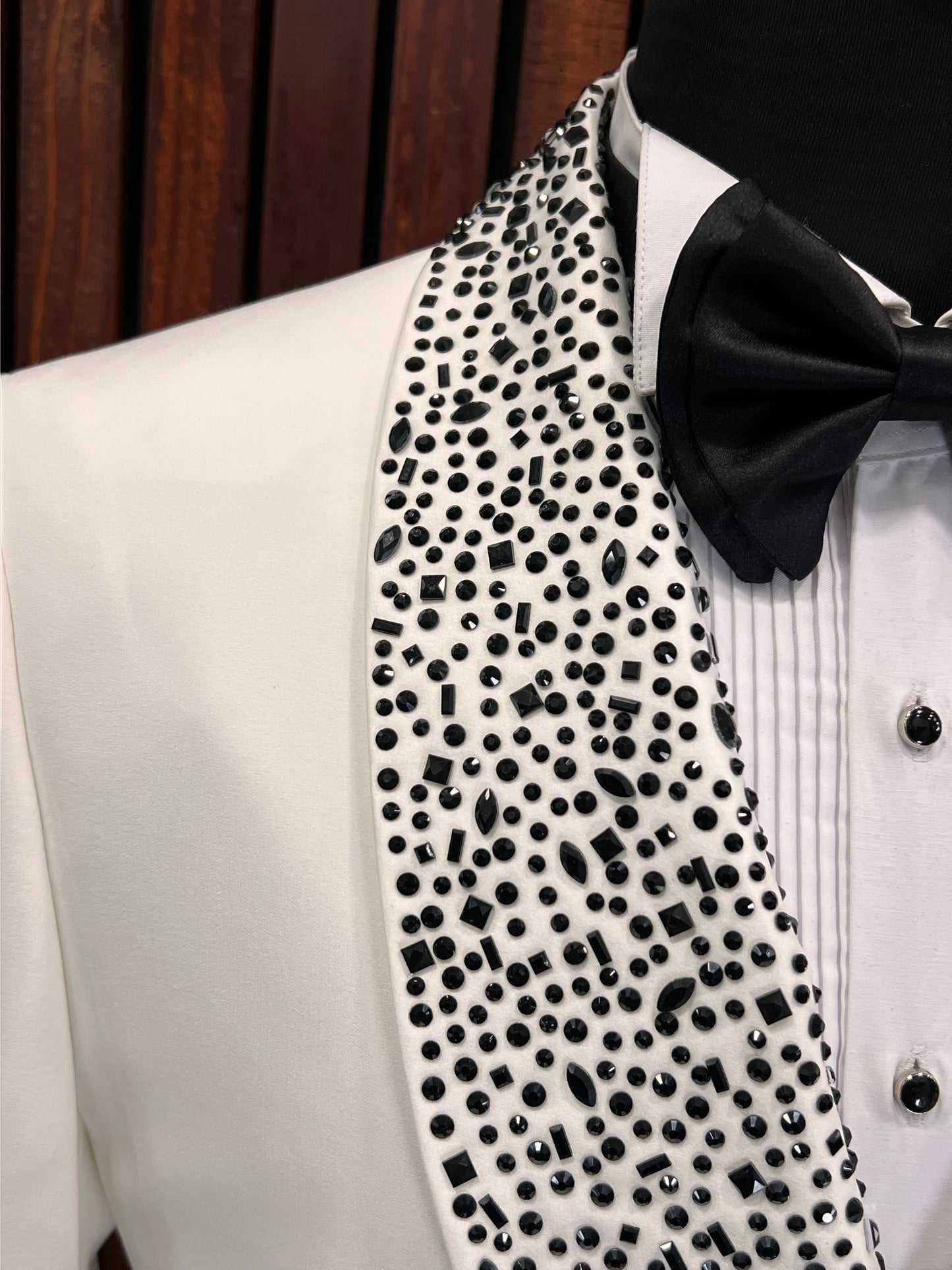 Men’s White Tuxedo with Rhinestone Lapel | Wedding & Prom Tux