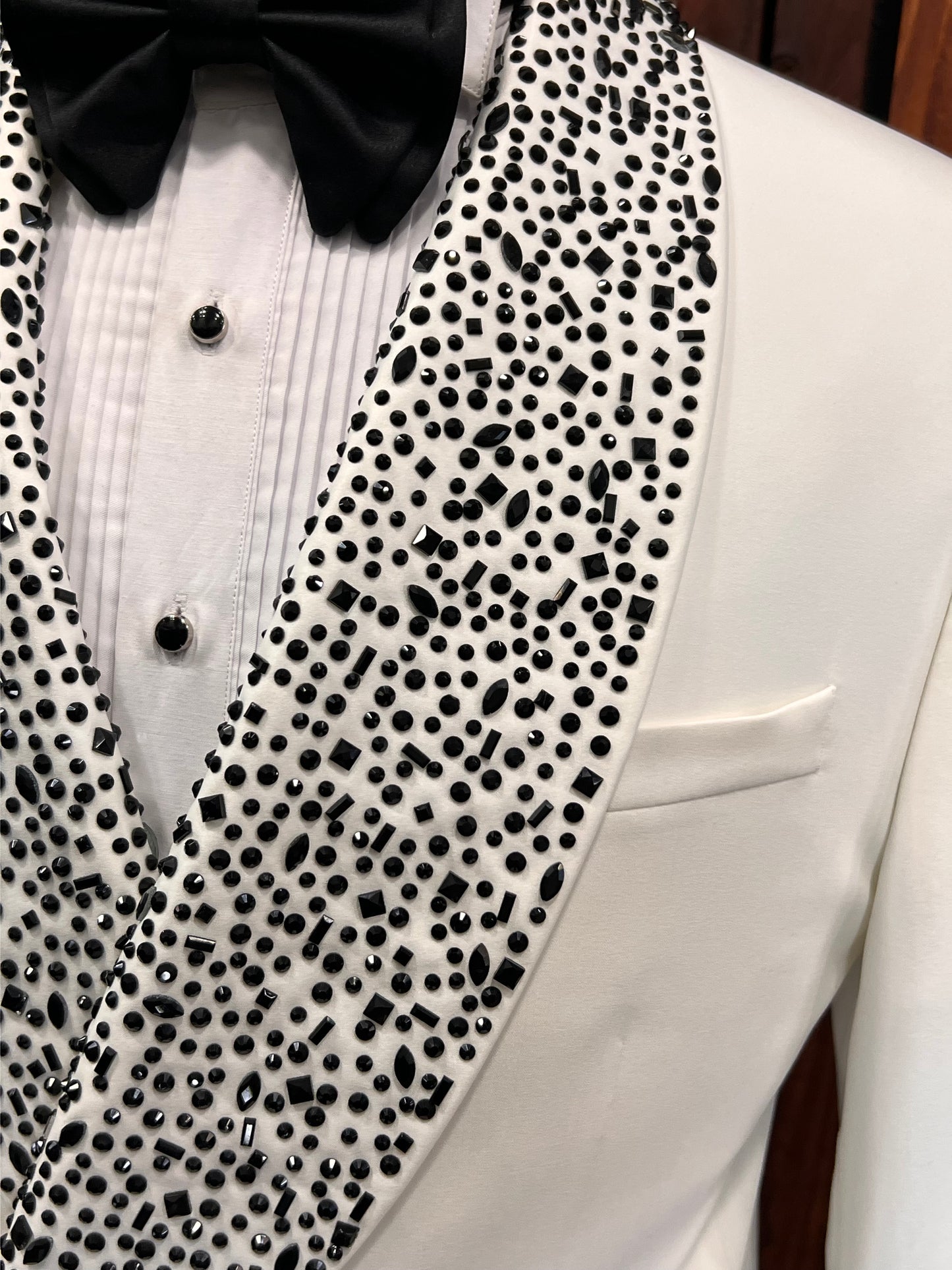 Men’s White Tuxedo with Rhinestone Lapel | Wedding & Prom Tux