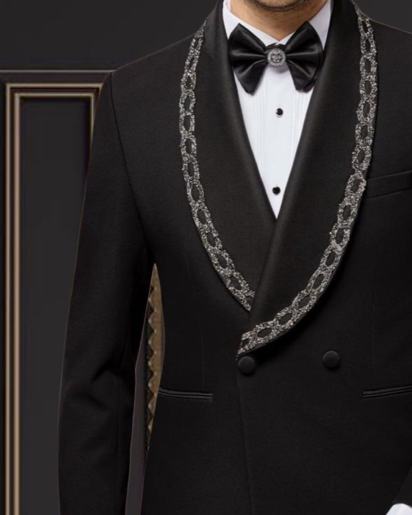 Men’s Black Tuxedo with Embroidered Shawl Lapel