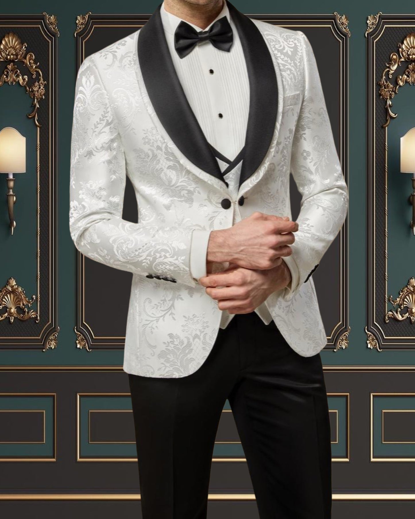 Men's Premium White Floral Shawl Lapel Tuxedo for Bay Area Weddings
