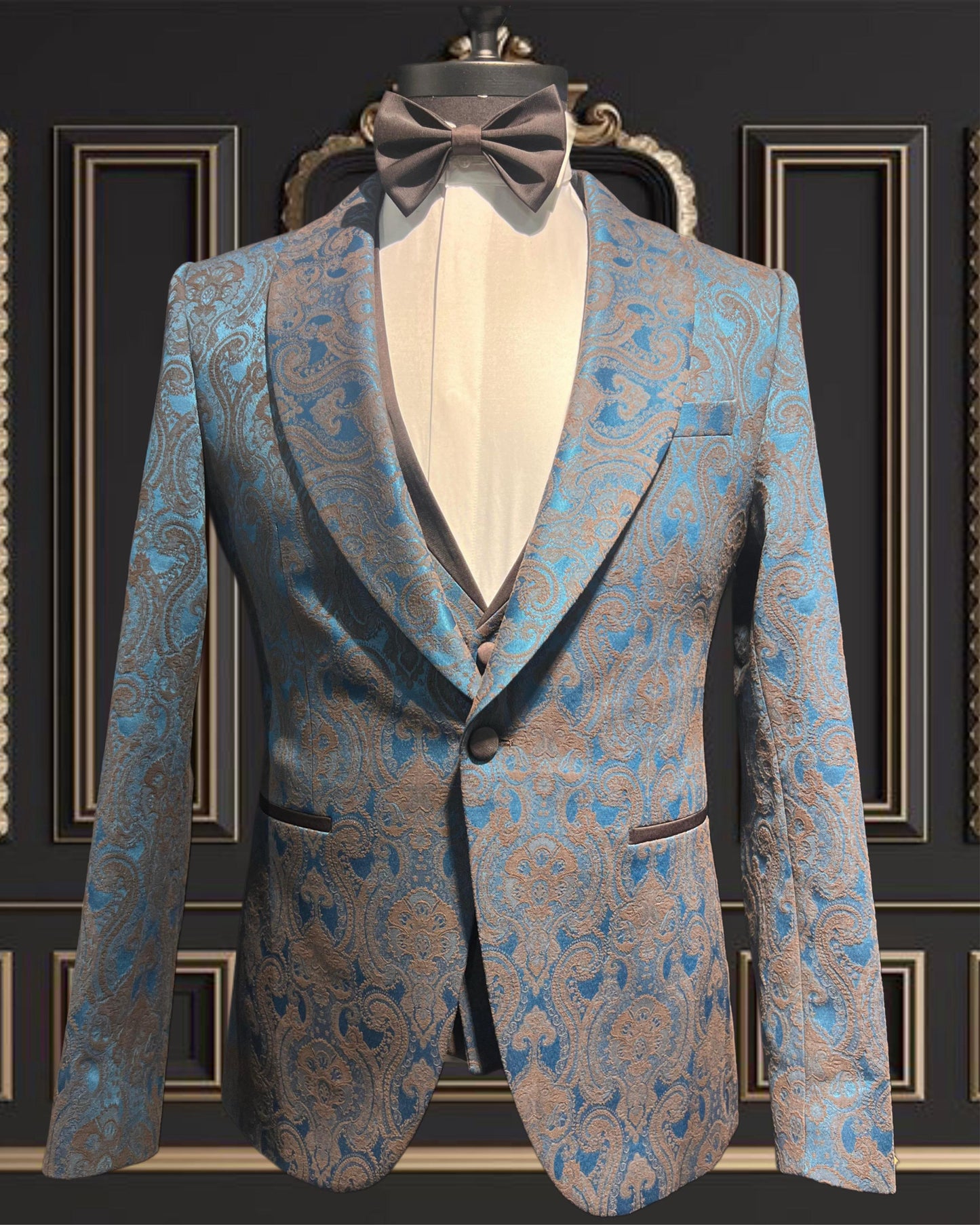 Mens Floral Sky Blue & Brown Tuxedo Special Edition