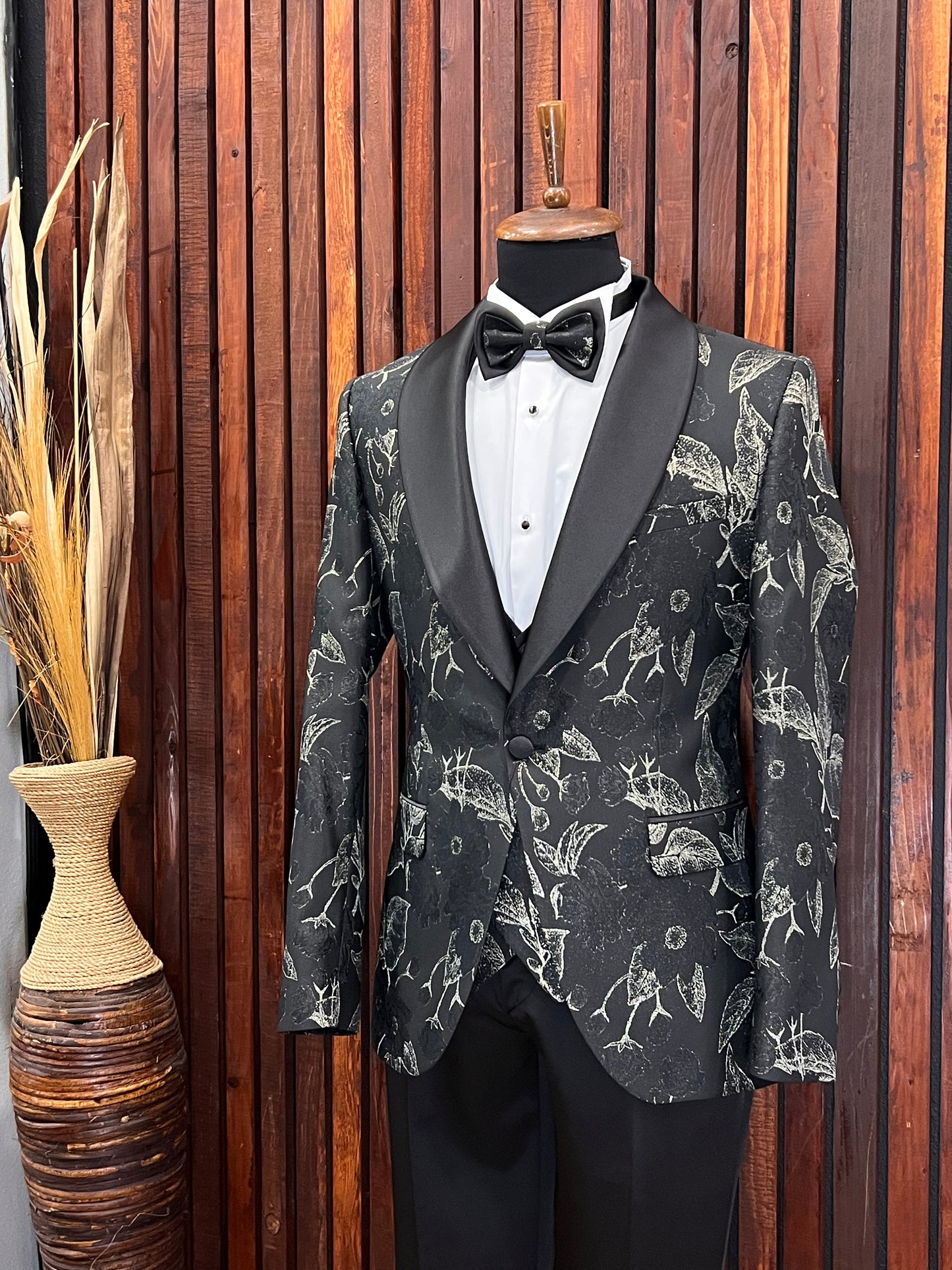 Men’s Black and Gold Floral Tuxedo | Wedding & Prom Tux