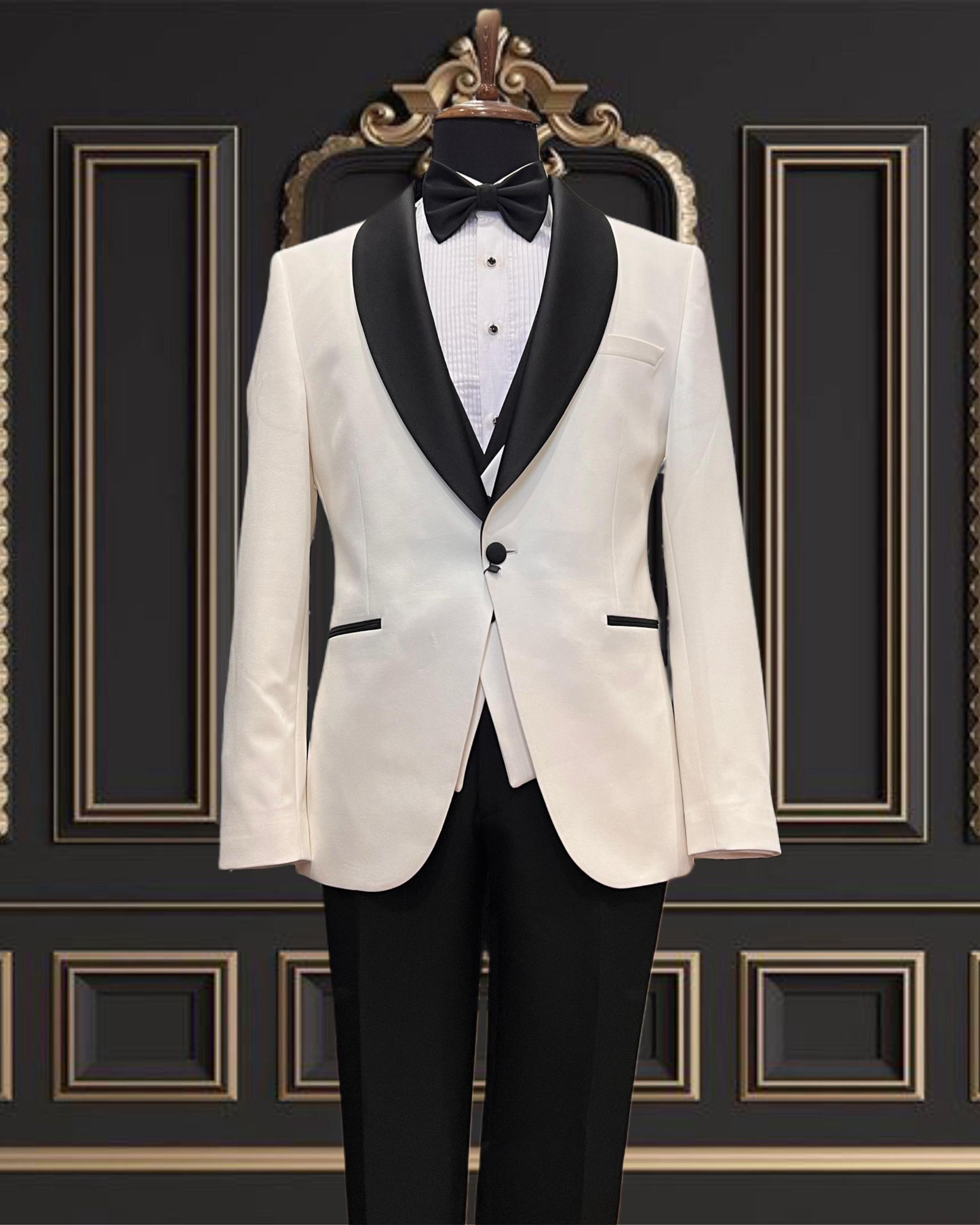 White Tuxedo with Black Shawl Lapel | Shekly Tux San Jose