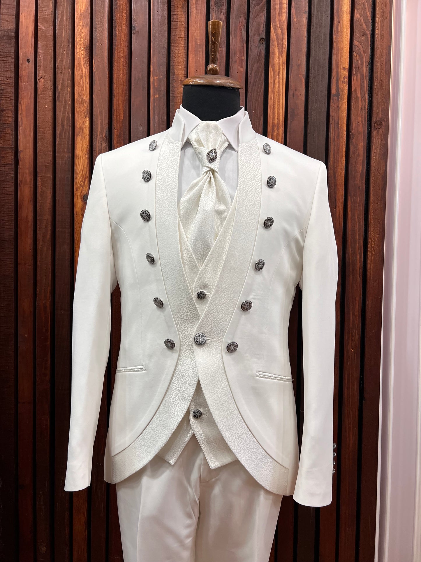 Mens White Mandarin Collar Tuxedo