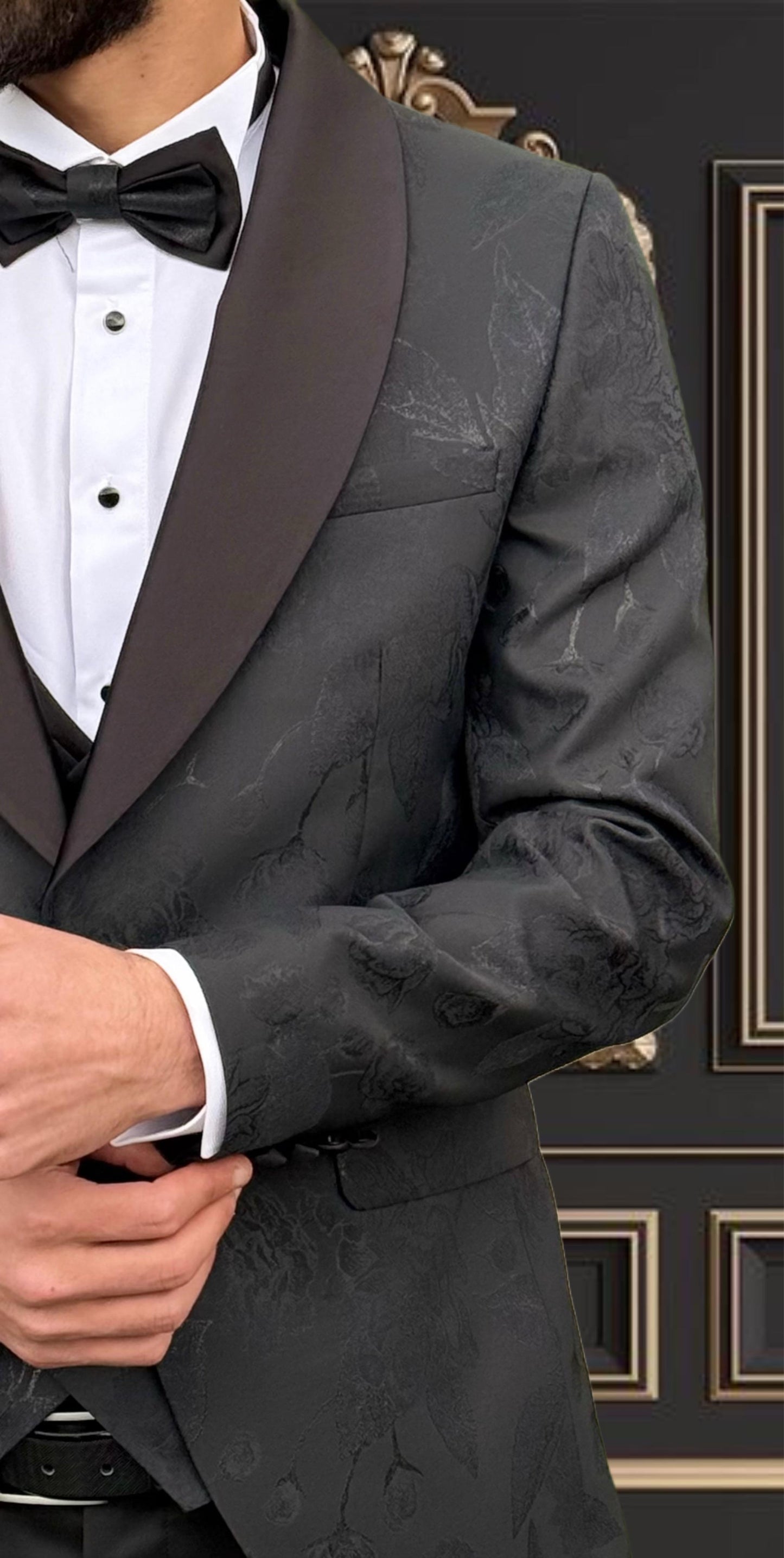 Premium Men’s Black Jaquared Tuxedo Shawl Lapel