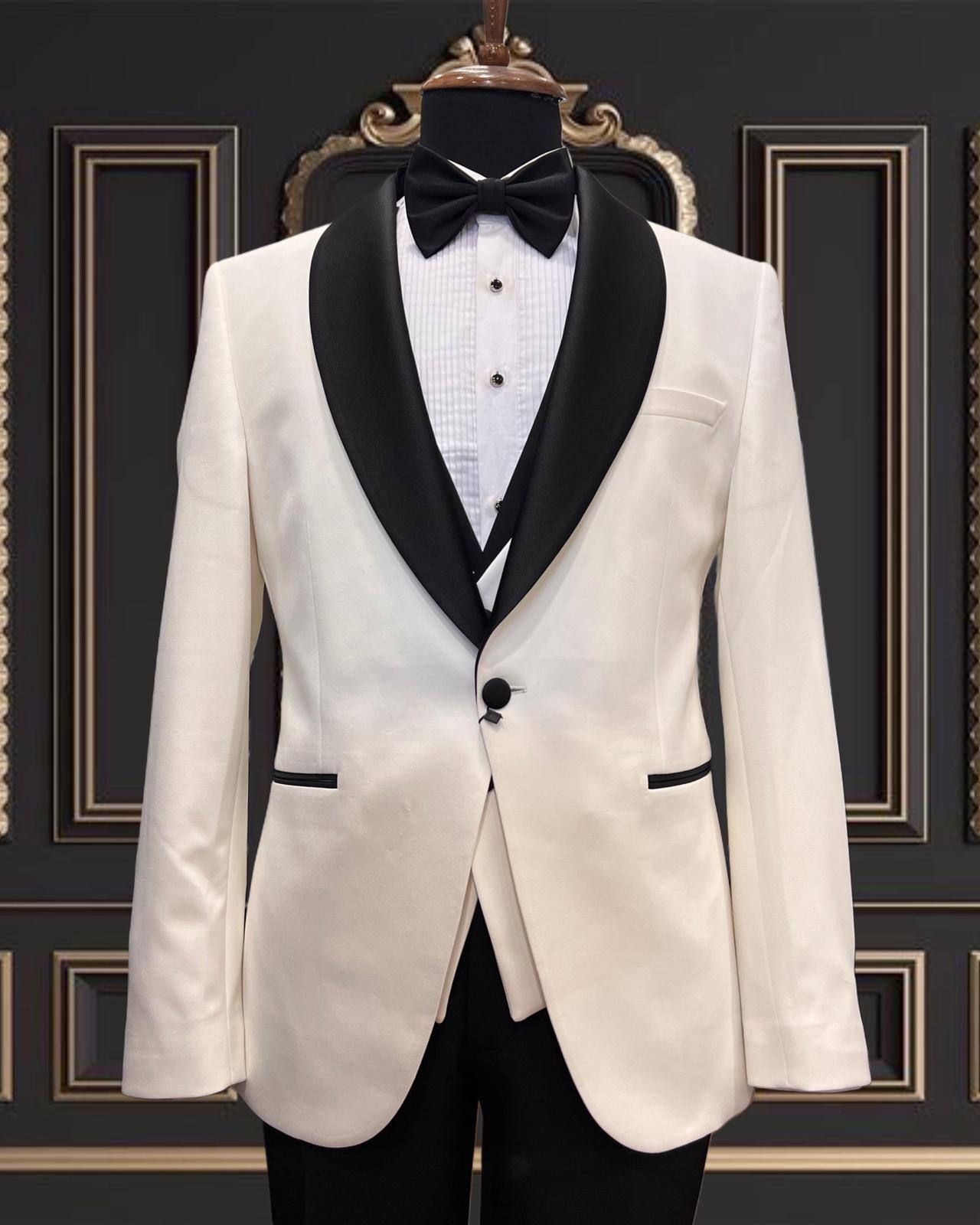 White Tuxedo with Black Shawl Lapel | Shekly Tux San Jose