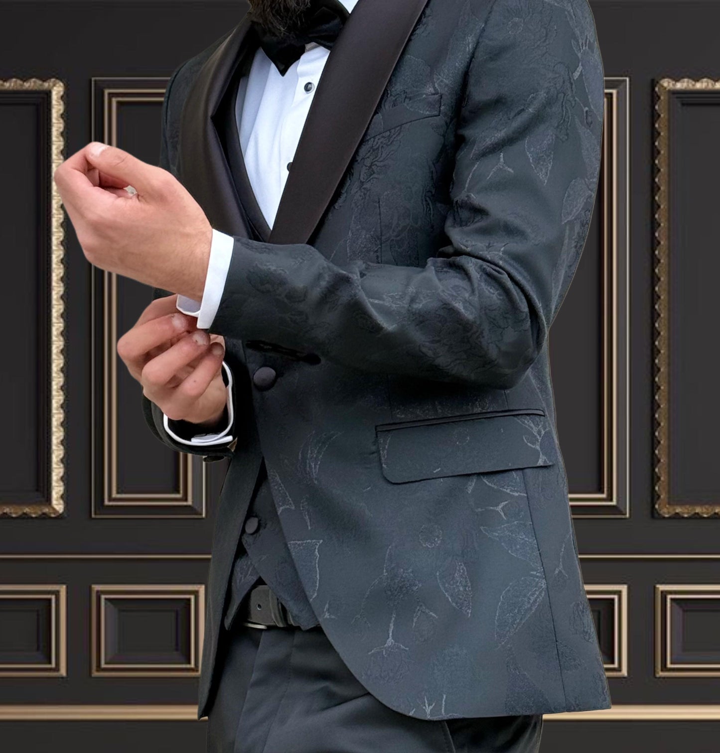 Premium Men’s Black Jaquared Tuxedo Shawl Lapel