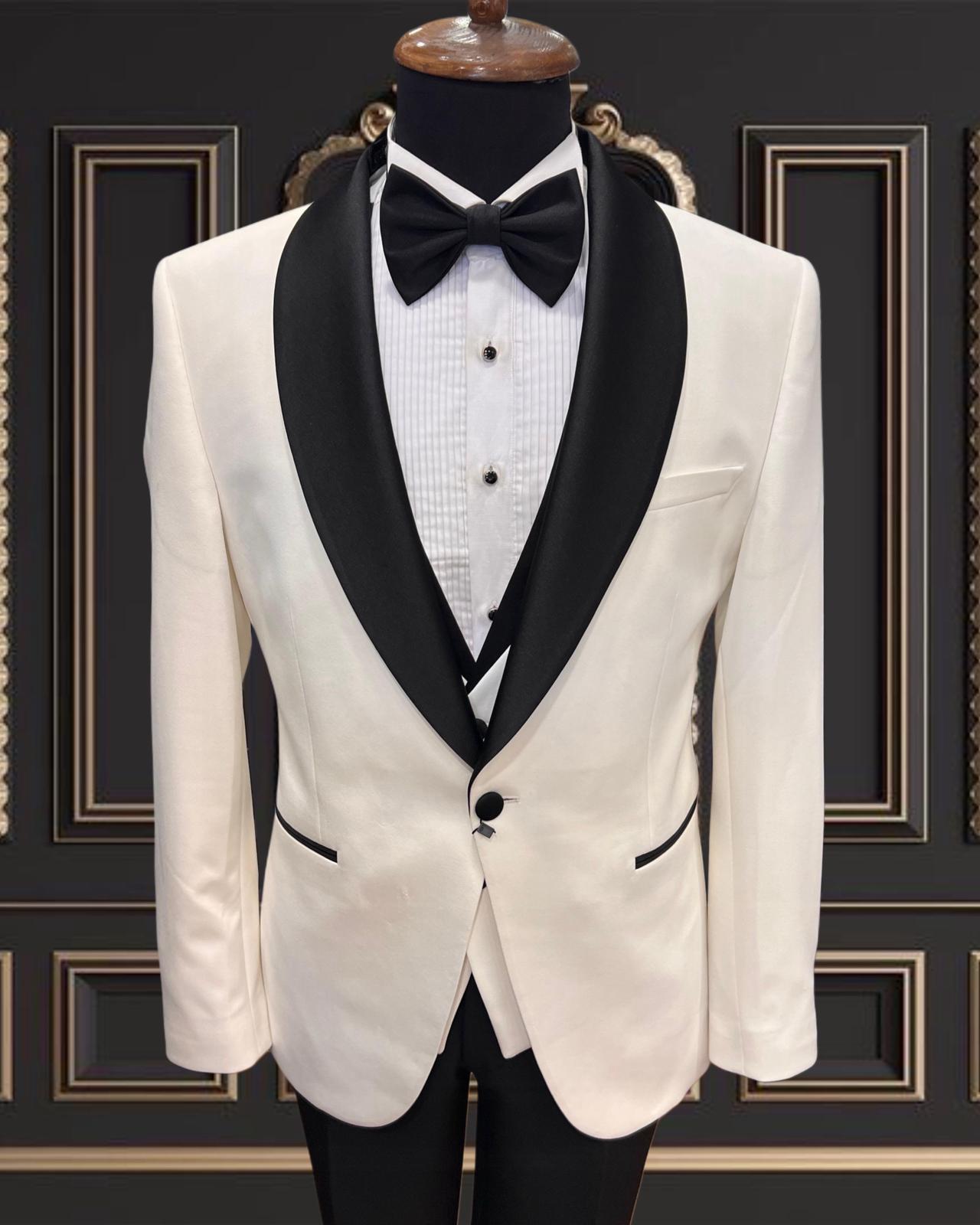 White Tuxedo with Black Shawl Lapel | Shekly Tux San Jose