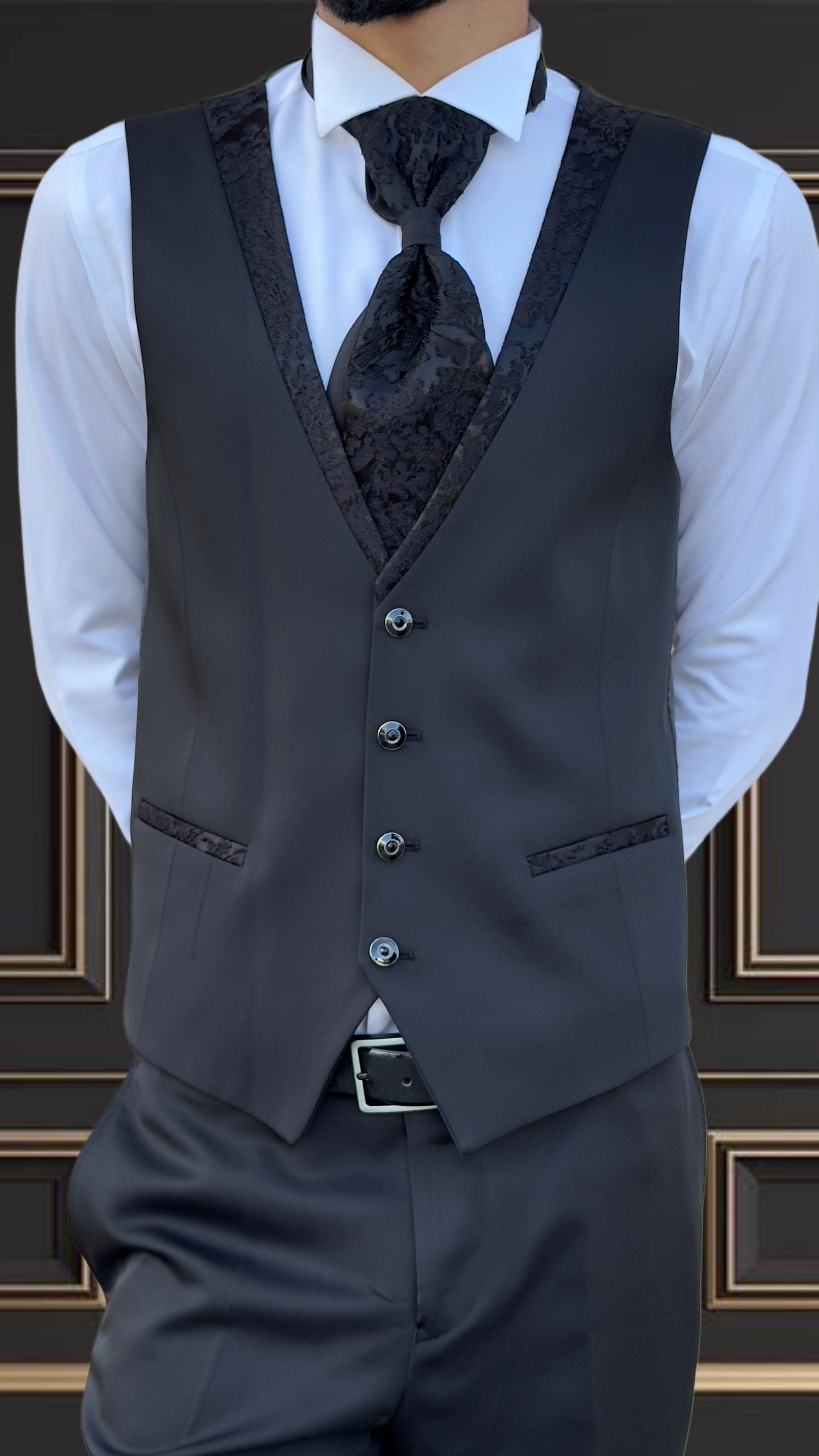 Men’s Black floral Tuxedo Mandarin collar | Shekly Tux San Jose