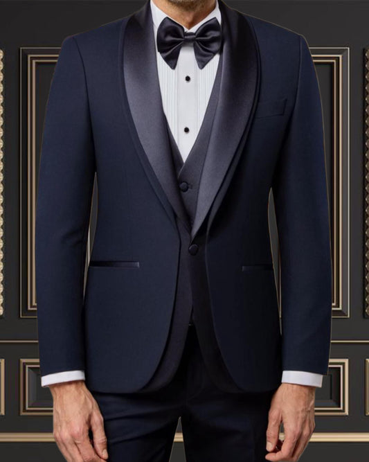 Special Edition Mens Navy Blue Double Shawl Lapel Tuxedo
