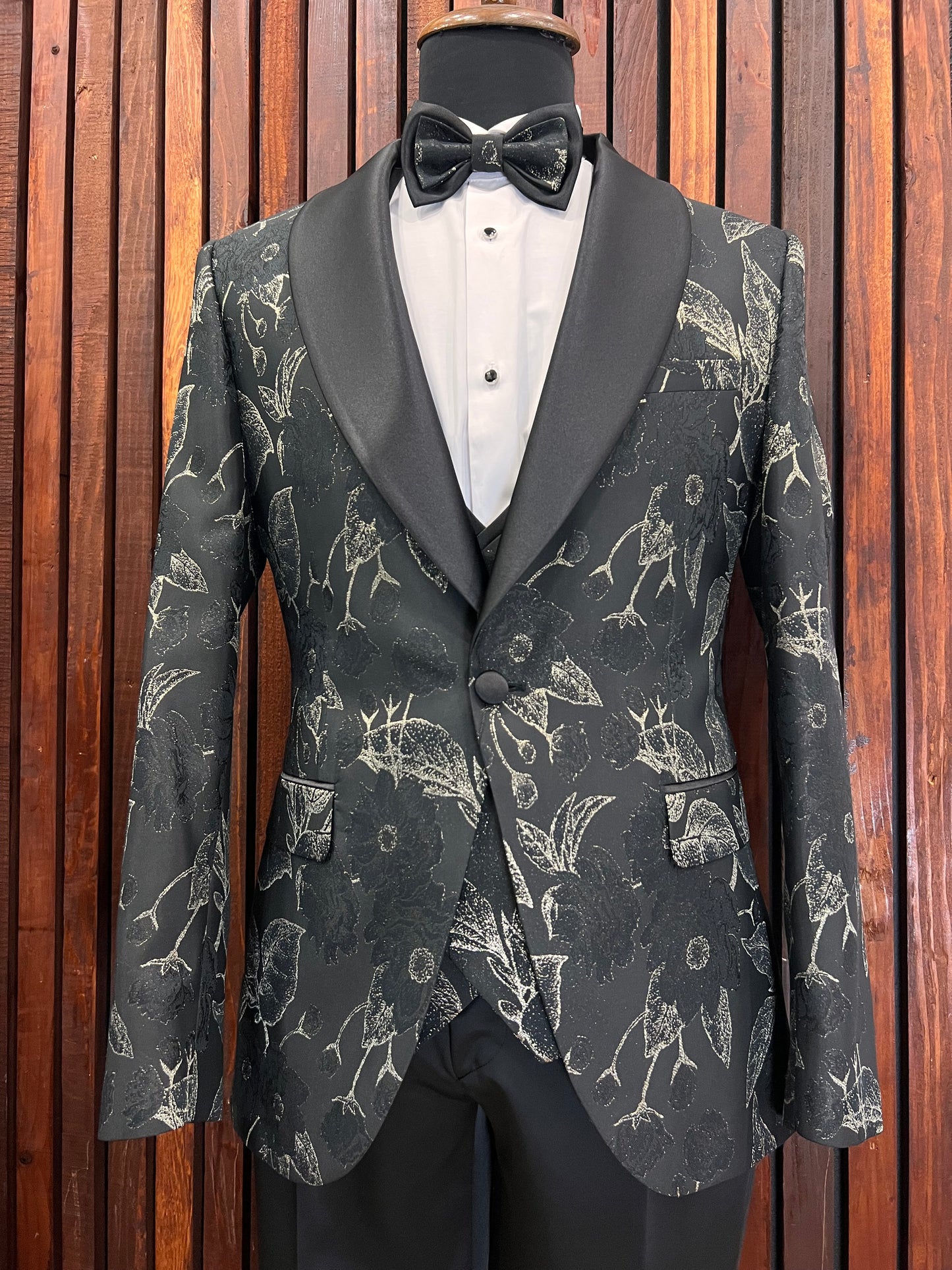 Men’s Black and Gold Floral Tuxedo | Wedding & Prom Tux