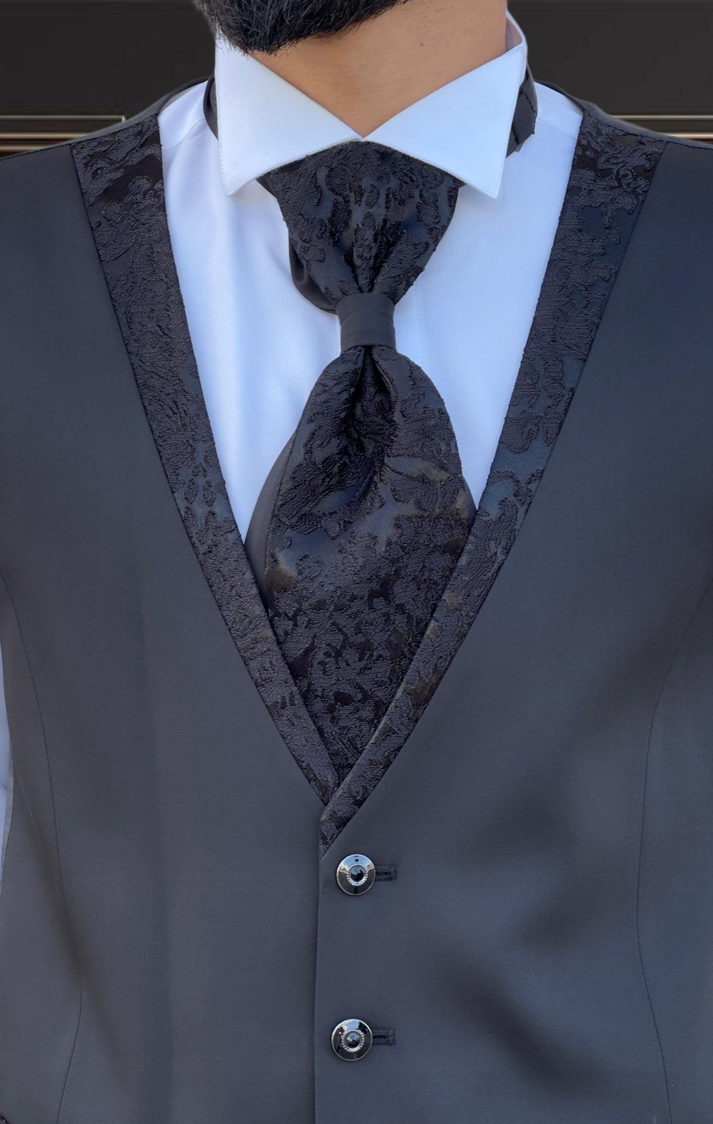 Men’s Black floral Tuxedo Mandarin collar | Shekly Tux San Jose