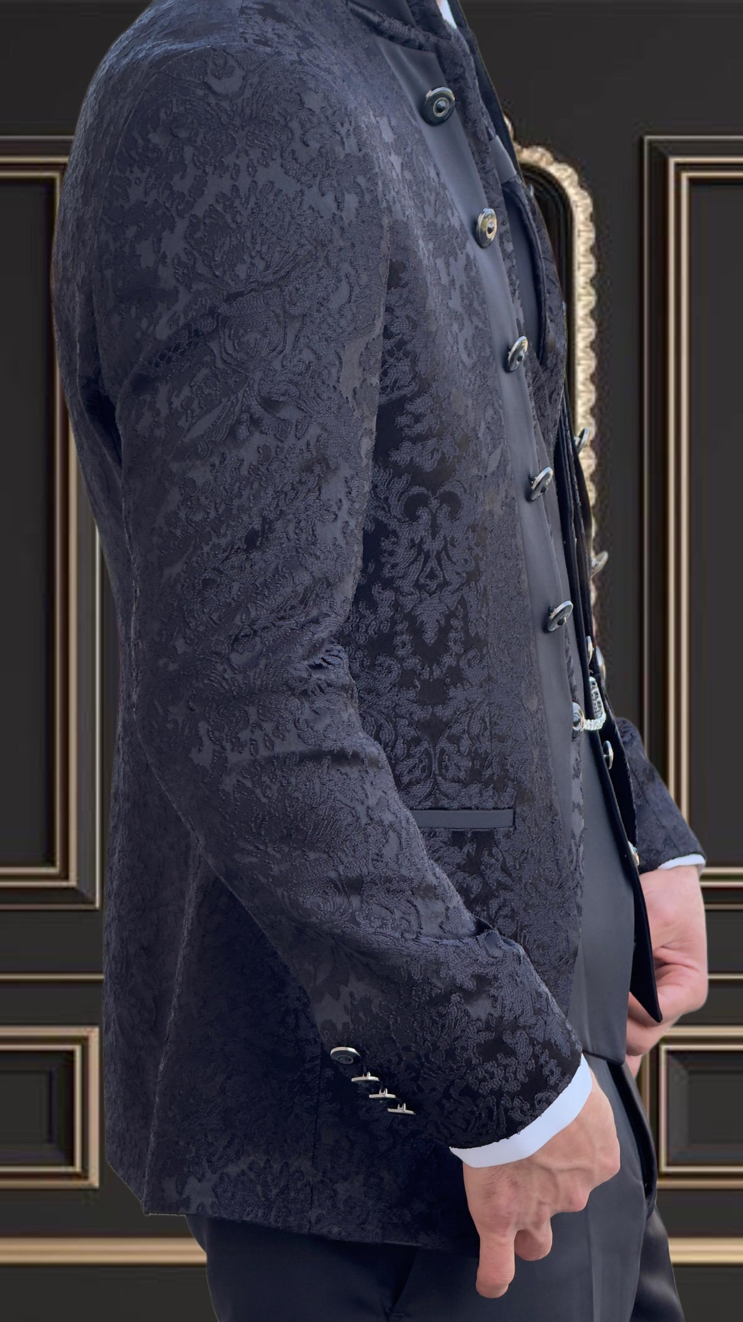 Men’s Black floral Tuxedo Mandarin collar | Shekly Tux San Jose