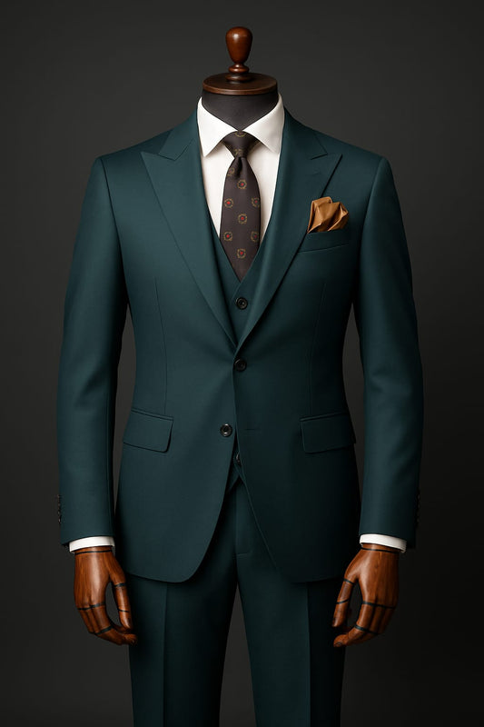 Premium Men’s Emerald Green 3-Piece Suit with Peak Lapel