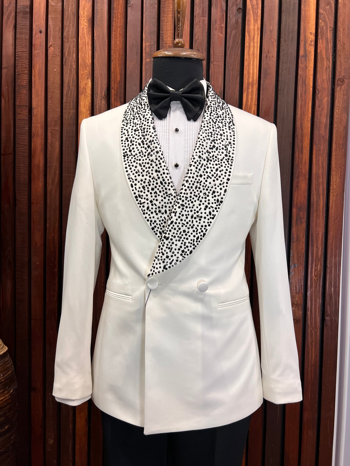 Men’s White Tuxedo with Rhinestone Lapel | Wedding & Prom Tux