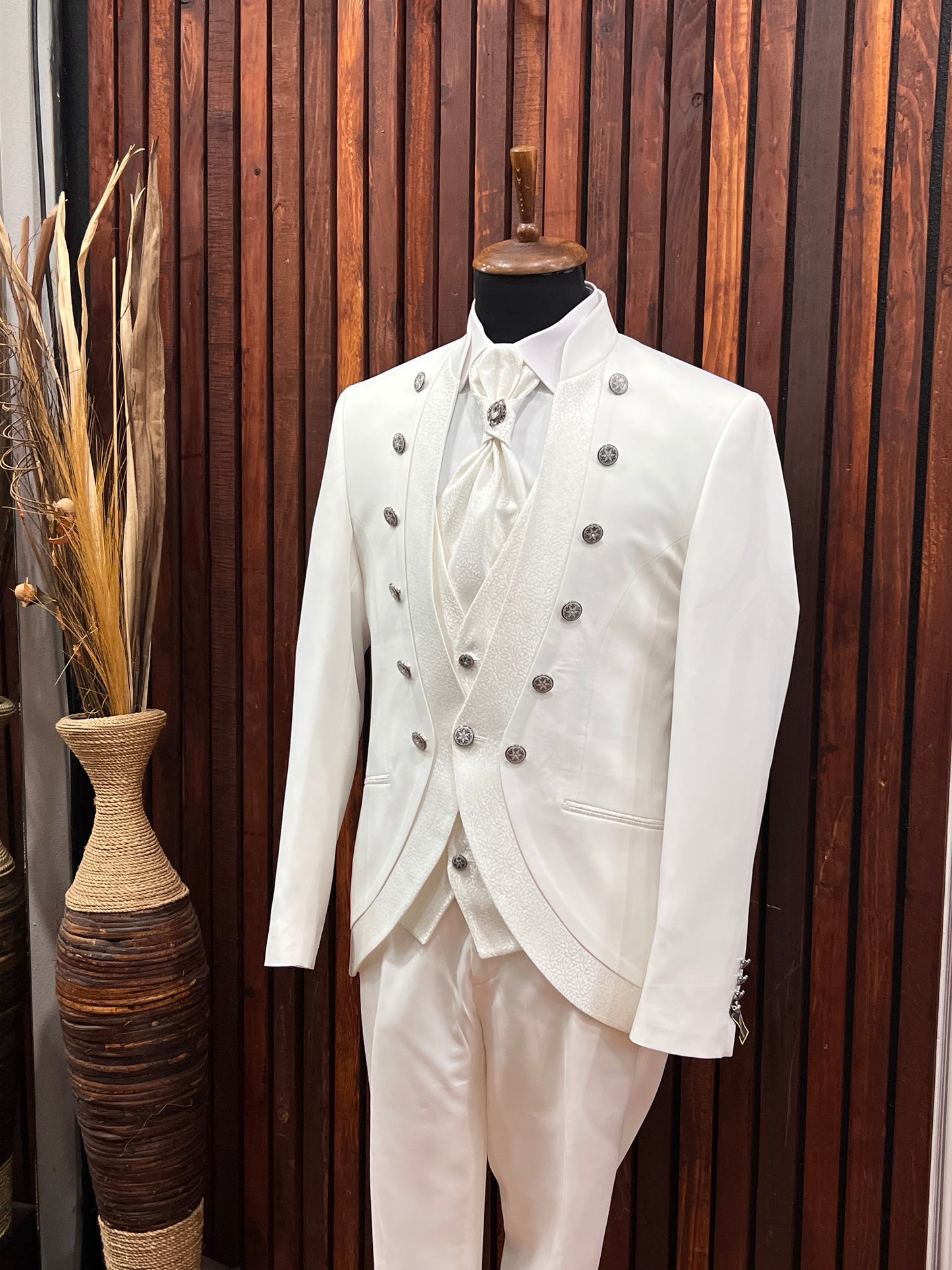 Mens White Mandarin Collar Tuxedo