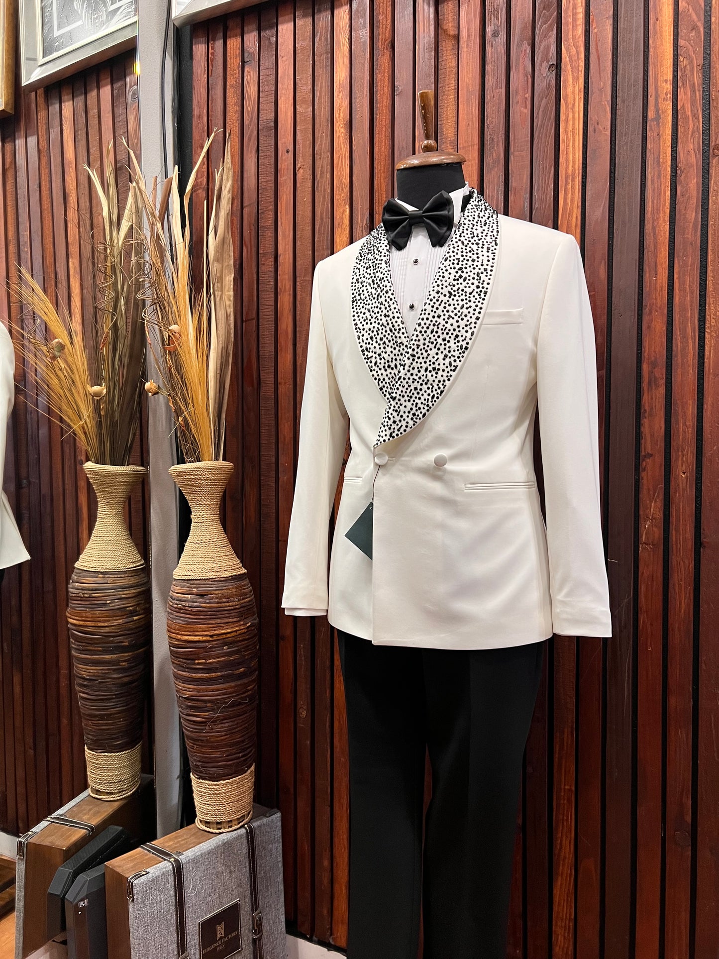 Men’s White Tuxedo with Rhinestone Lapel | Wedding & Prom Tux