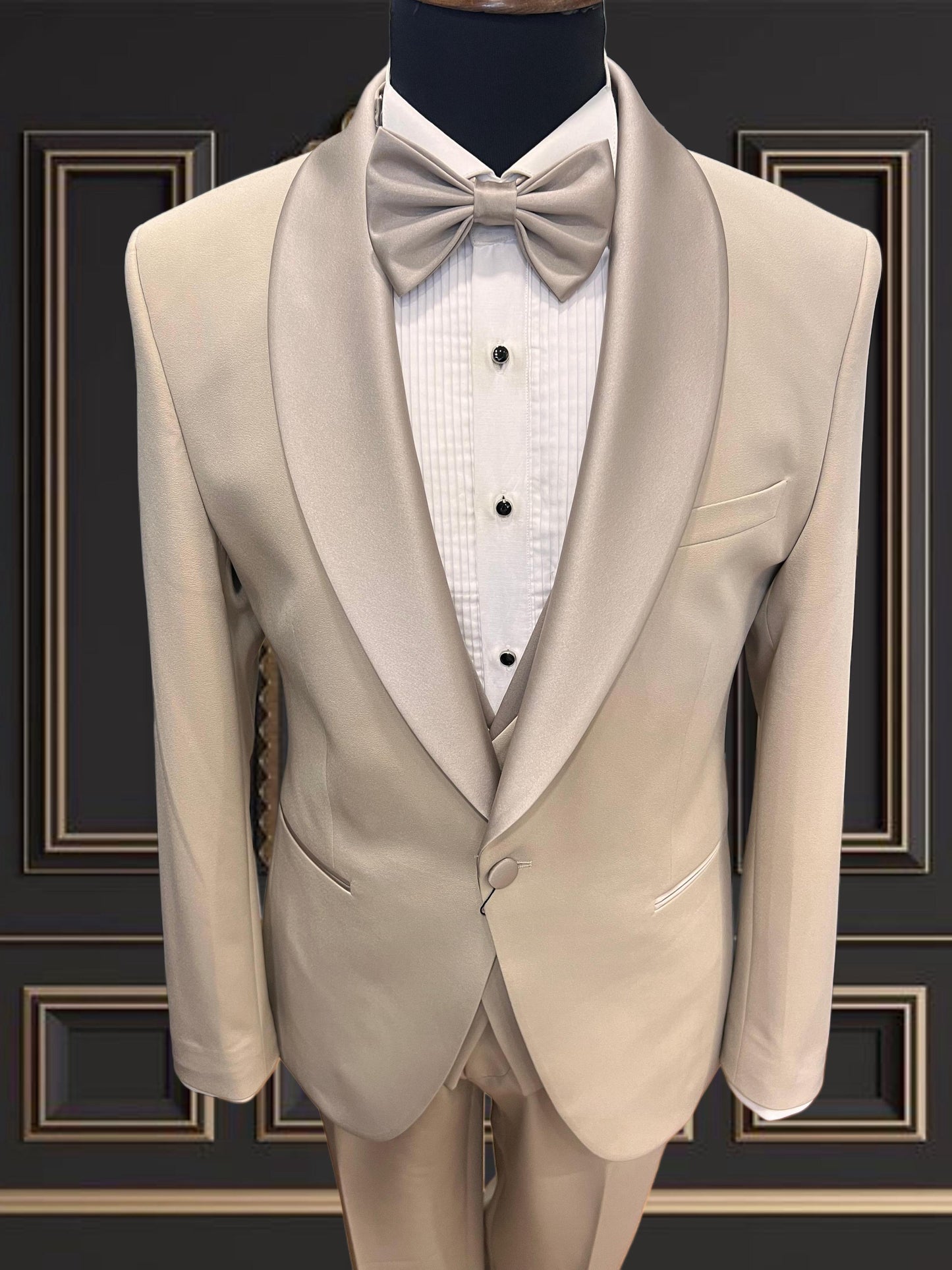 Men’s Premium Champagne Beige Tuxedo with Satin Shawl Lapel | San Jose Formalwear