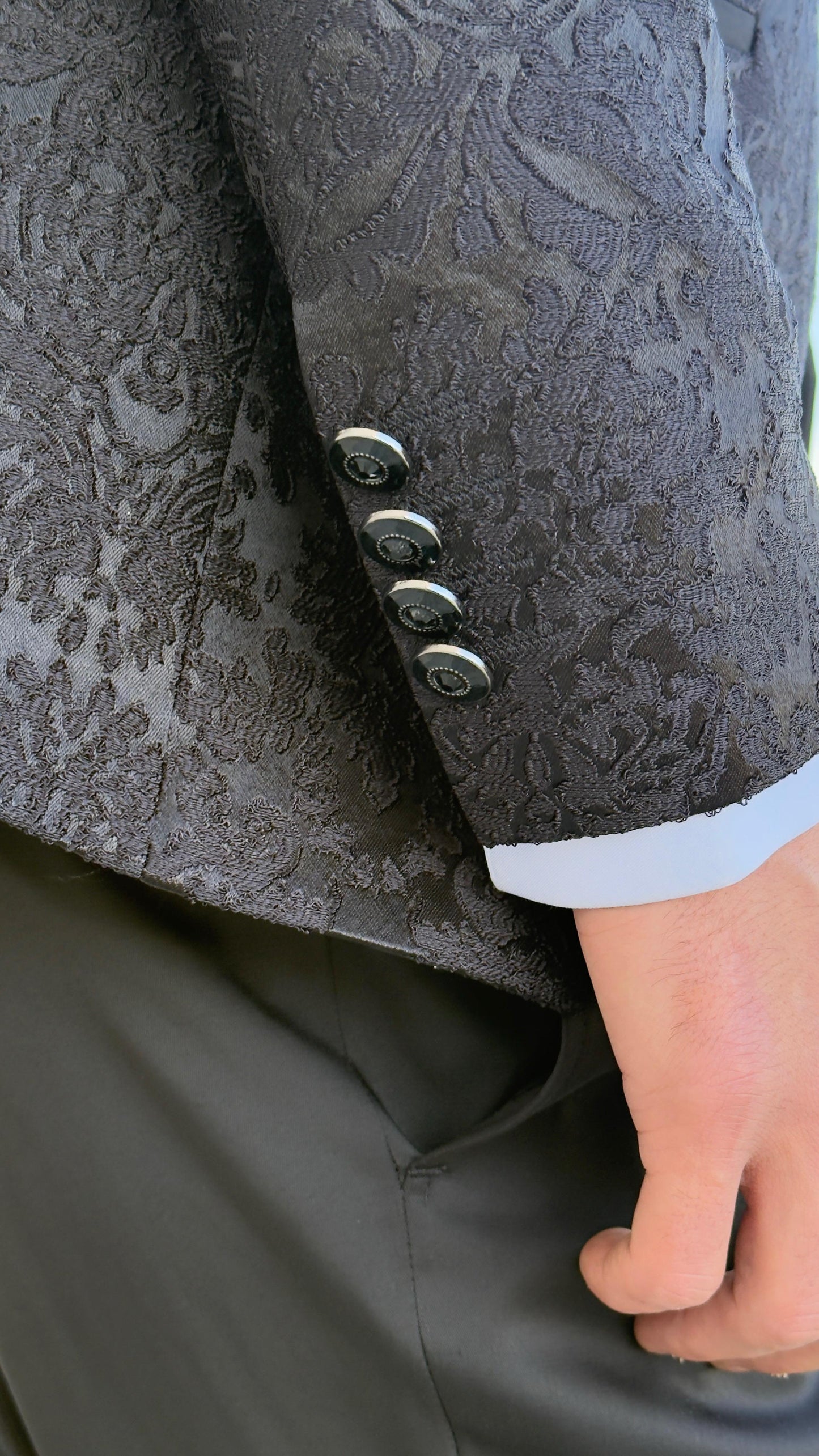 Men’s Black floral Tuxedo Mandarin collar | Shekly Tux San Jose