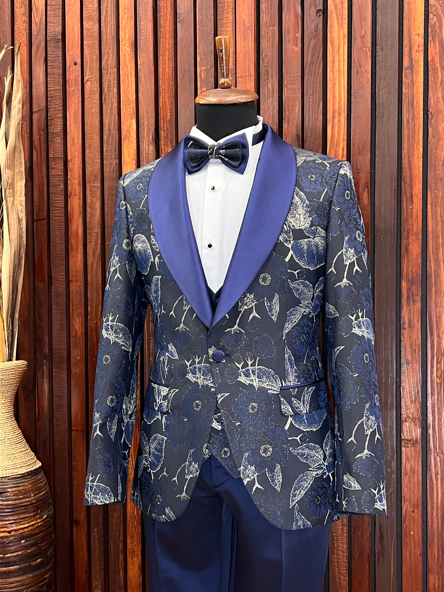 Men’s Blue and Gold Floral Tuxedo | Wedding & Prom Suit