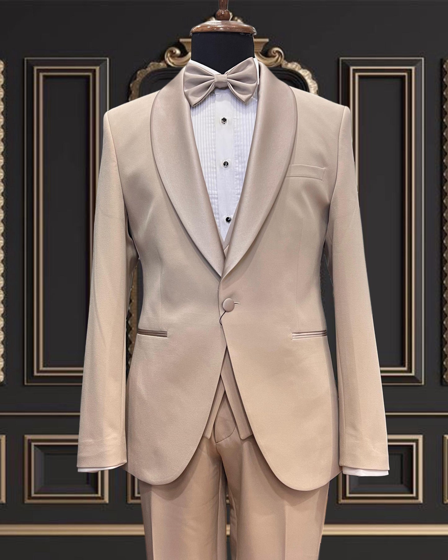 Men’s Premium Champagne Beige Tuxedo with Satin Shawl Lapel | San Jose Formalwear