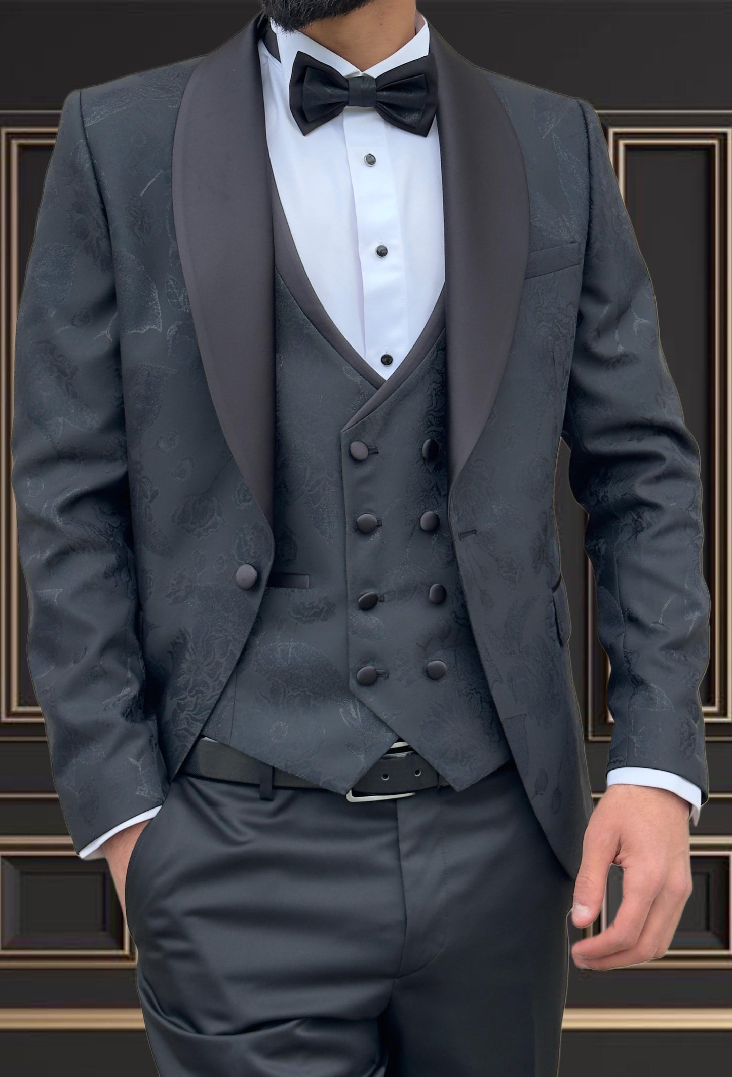 Premium Men’s Black Jaquared Tuxedo Shawl Lapel