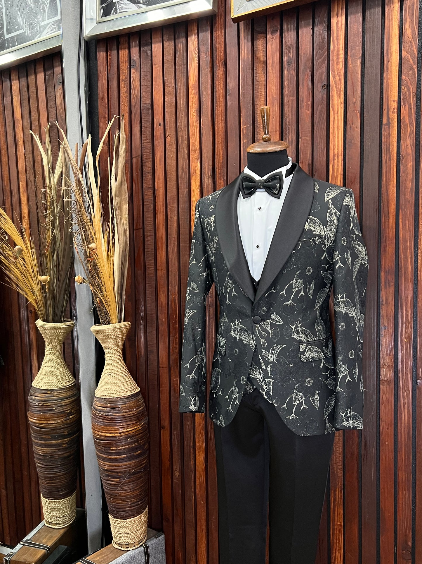 Men’s Black and Gold Floral Tuxedo | Wedding & Prom Tux
