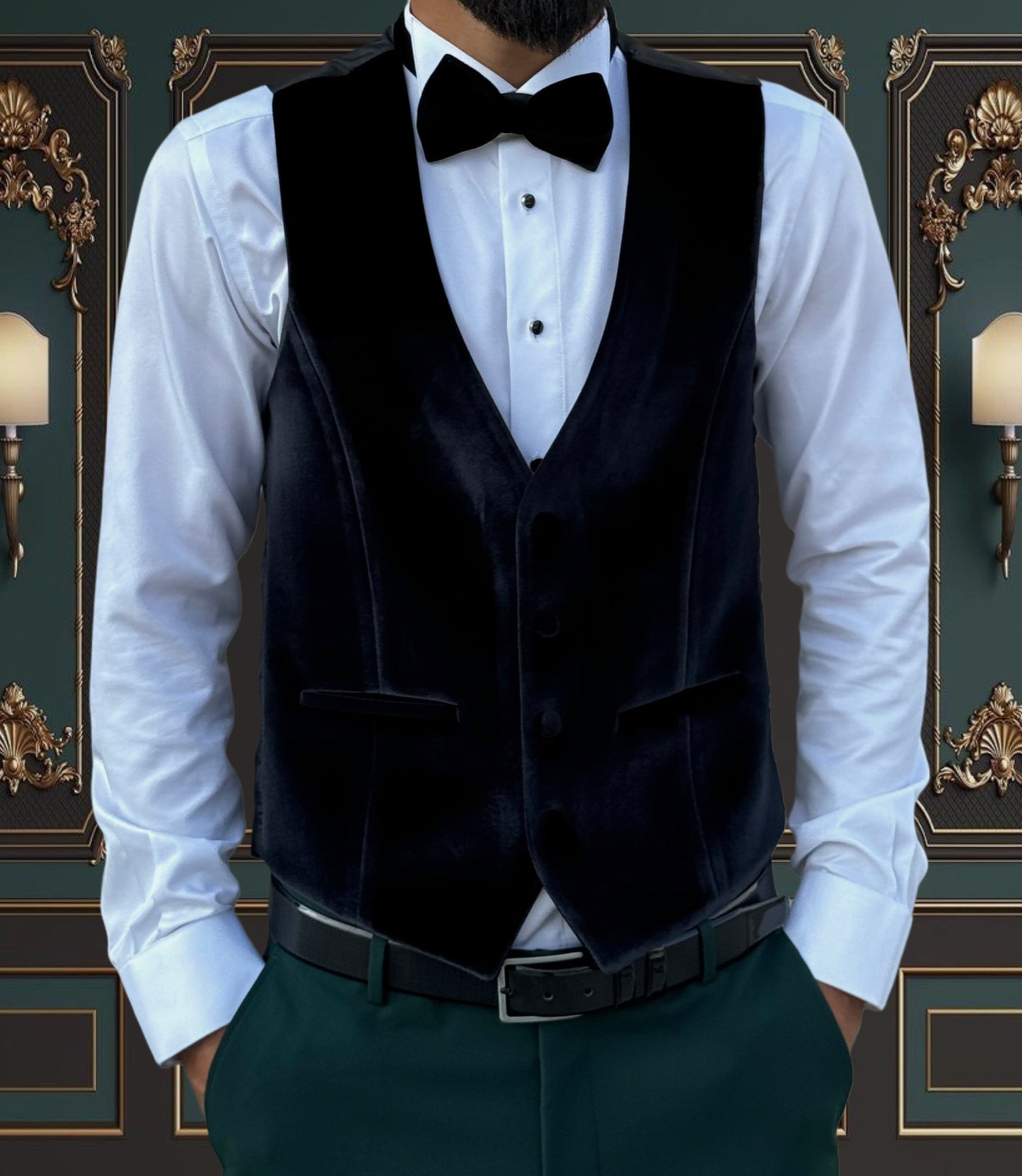 GREEN SLIM-FIT MENS TUXEDO 3 PIECE VELVET PEAK LAPEL