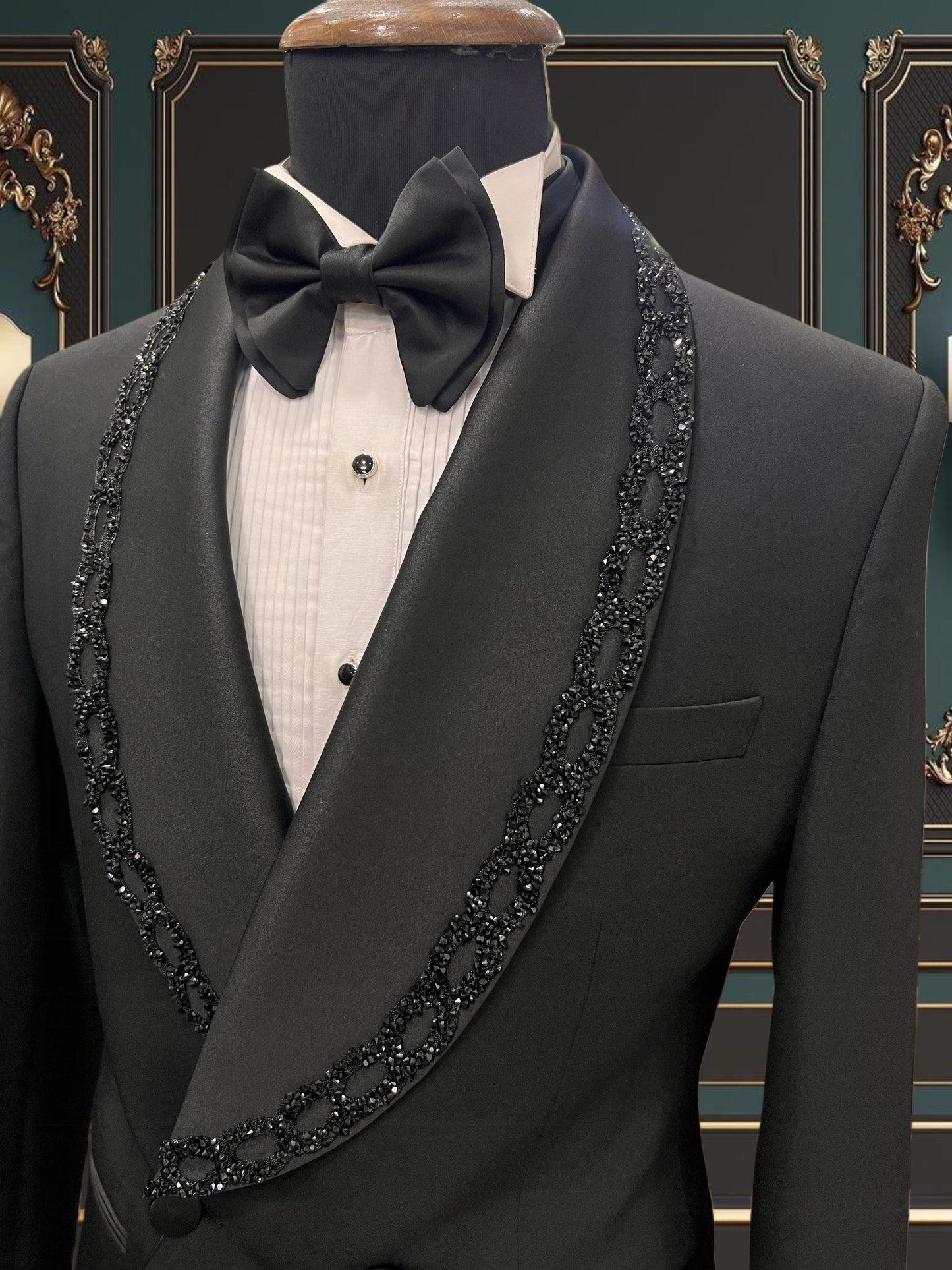 Men’s Black Tuxedo with Embroidered Shawl Lapel