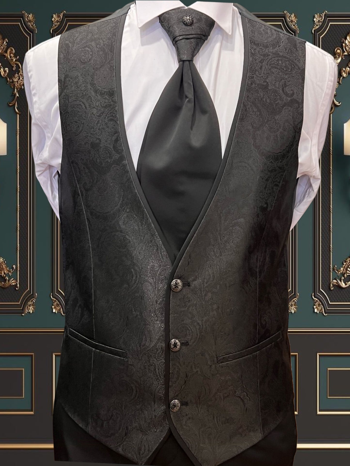 Men's Black Mandarin Collar Floral Tuxedo for Bay Area Weddings