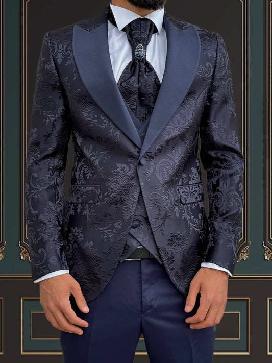 NAVY BLUE SLIM-FIT MENS TUXEDO 3 PIECE PEAK LAPEL