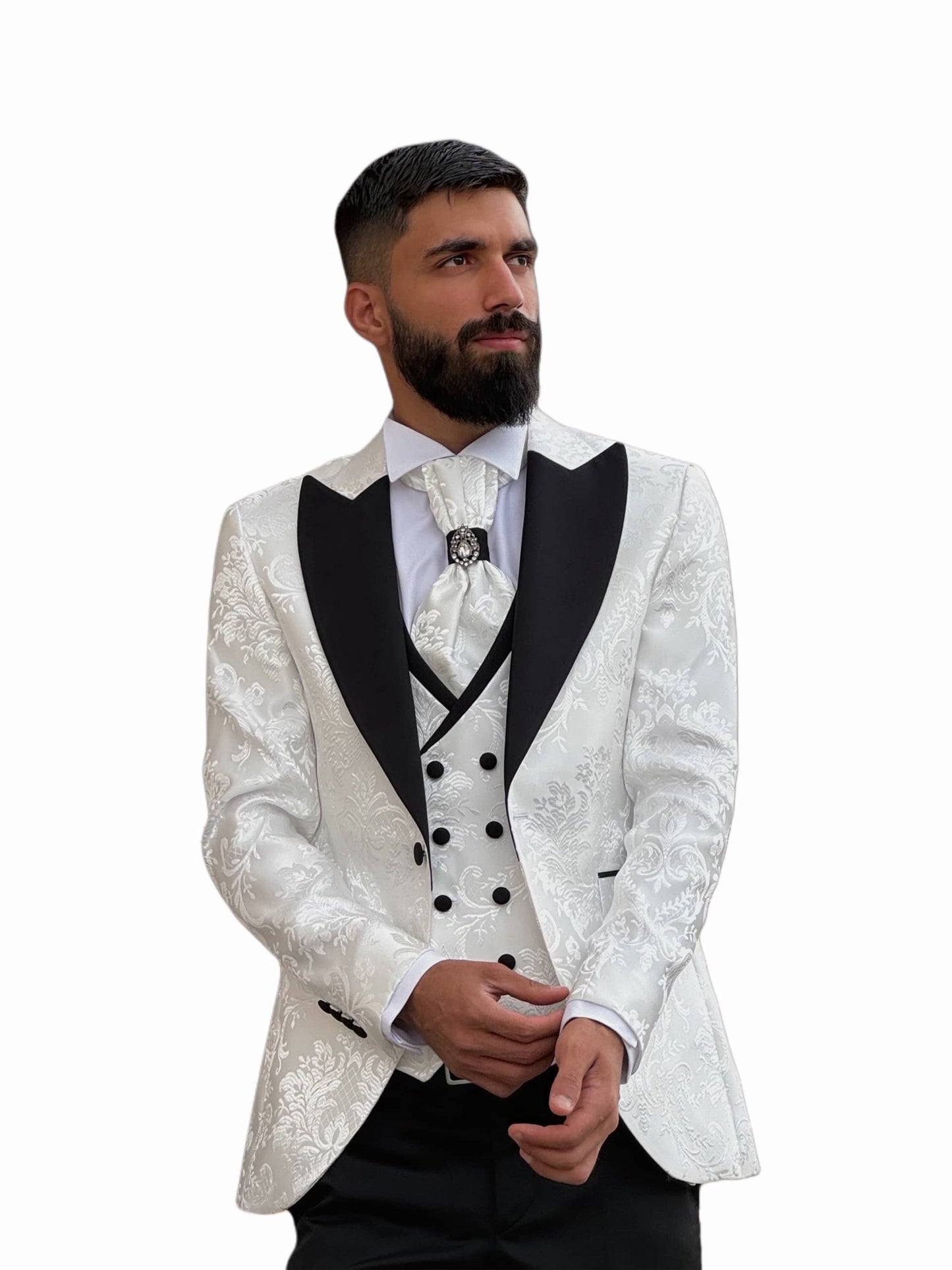 WHITE SLIM-FIT MENS TUXEDO 3 PIECE PEAK LAPEL