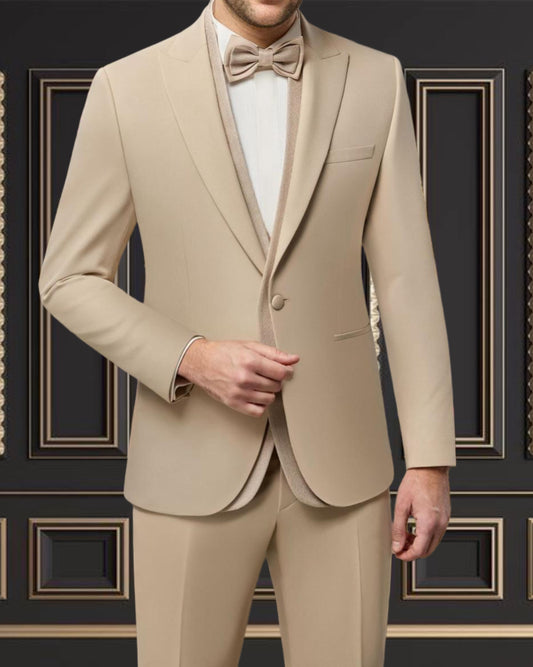 Men’s Premium Champagne Beige Tuxedo with glitter trim | San Jose Formalwear