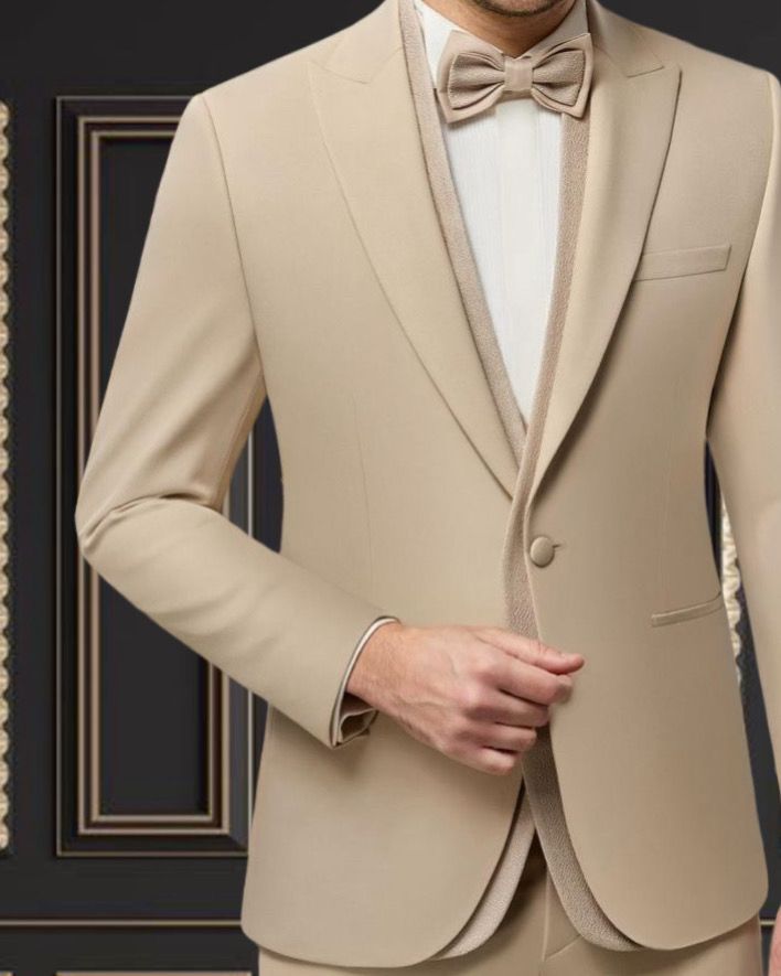 Men’s Premium Champagne Beige Tuxedo with glitter trim | San Jose Formalwear