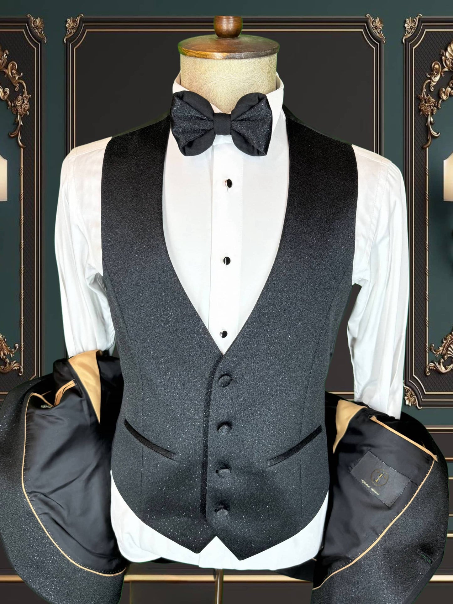 BLACK SLIM-FIT MENS TUXEDO 3 PIECE SHAWL LAPEL