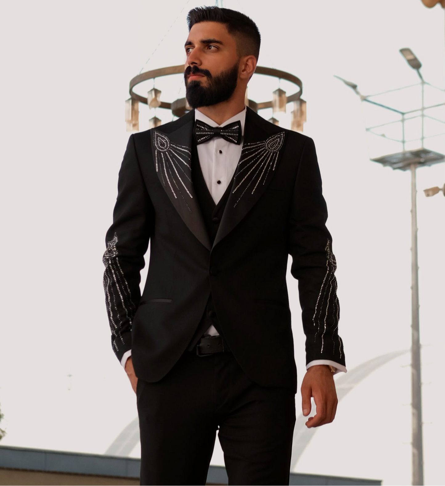 BLACK SLIM-FIT MENS TUXEDO 3 PIECE PEAK LAPEL