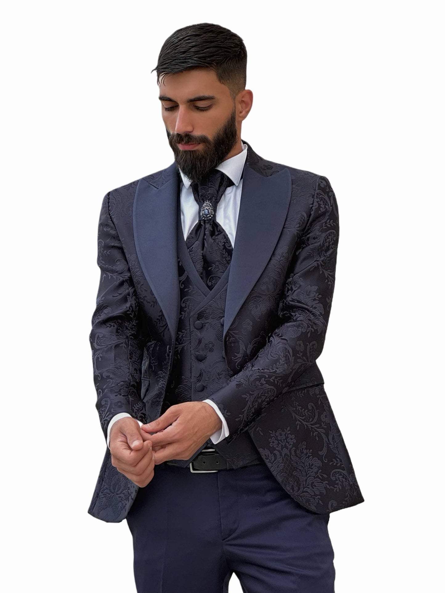 NAVY BLUE SLIM-FIT MENS TUXEDO 3 PIECE PEAK LAPEL