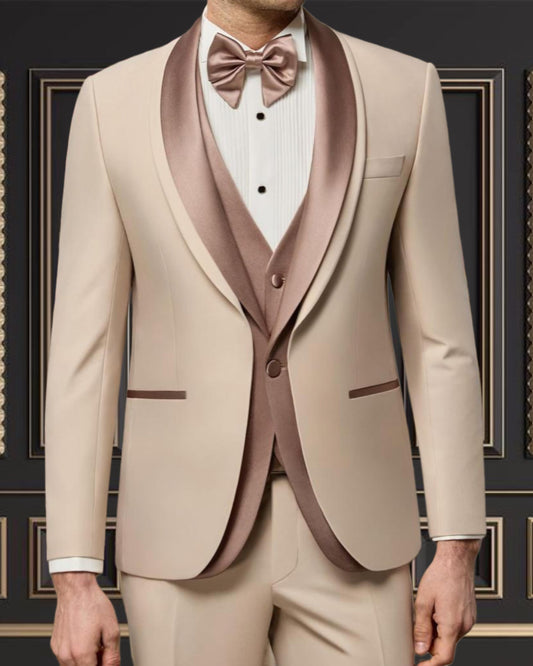 Beige & Brown Double Shawl Lapel Tuxedo – Special Edition