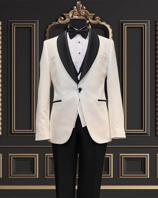White Tuxedo with Black Shawl Lapel | Shekly Tux San Jose