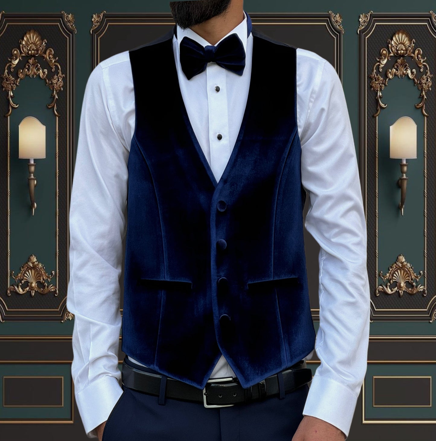 NAVY BLUE SLIM-FIT MENS TUXEDO 3 PIECE VELVET PEAK LAPEL