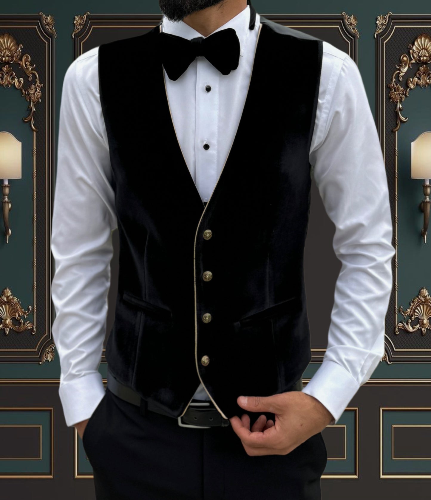 BLACK SLIM-FIT MENS VELVET TUXEDO 3 PIECE SHAWL LAPEL