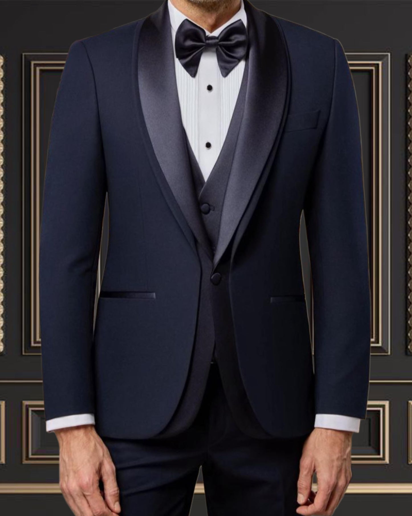 Special Edition Mens Navy Blue Double Shawl Lapel Tuxedo